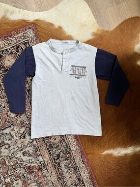 VINTAGE 90s Harley-Davidson White /  Navy Henley